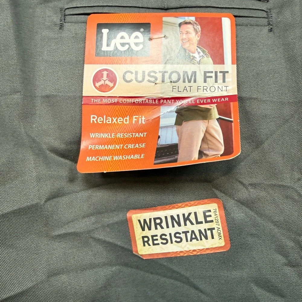 Lee Relaxed Fit Pants Mens 34x29 Gray Custom Fit‎ Wrinkle Resistant Chino NEW